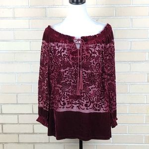 Sundance Red Velvet Off The Shoulder Top Blouse